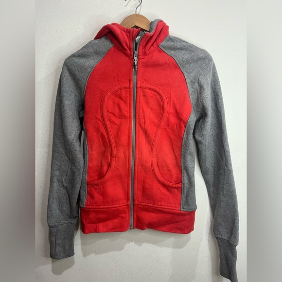 lululemon athletica Sweaters - Lululemon Scuba Heavy Hooded Zip Sweatshirt Orange Gray Size 4
